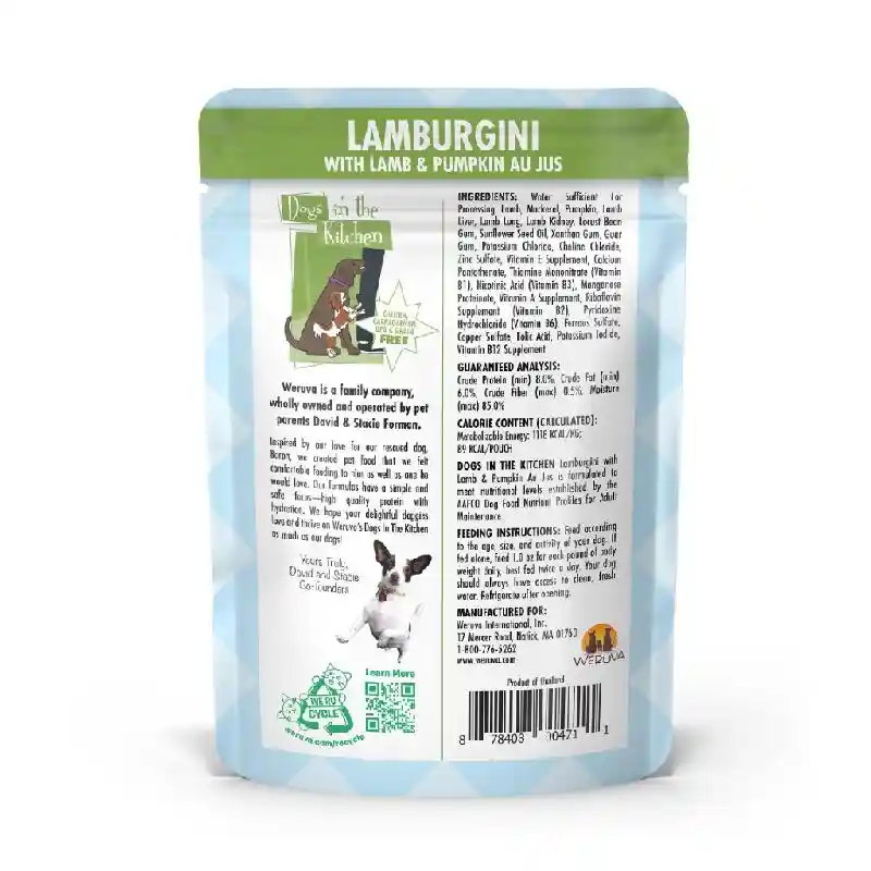 Dogs In The Kitchen Lamburgini Grain Free Lamb & Pumpkin Dog Food Pouches 2.8-oz