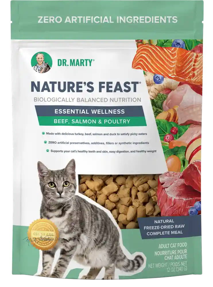 Dr. Marty Nature's Feast Essential Wellness Beef, Salmon & Poultry Freeze-dried Cat Food 12-oz