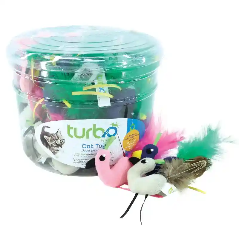 Turbo Bulk Cat Toy Bin With Lime Loop, Birds W/ Feather Tails, One Size