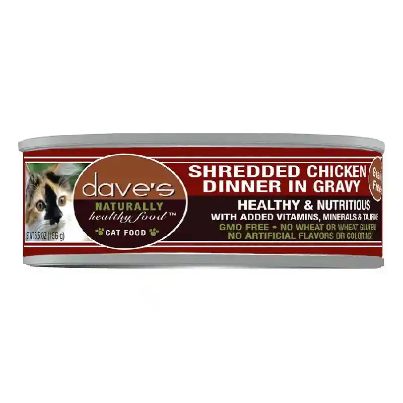 Dave's Cat Food Naturally Healthy Grain-free Shredded Chicken Dinner In Gravy Canned Cat Food 5.5-oz