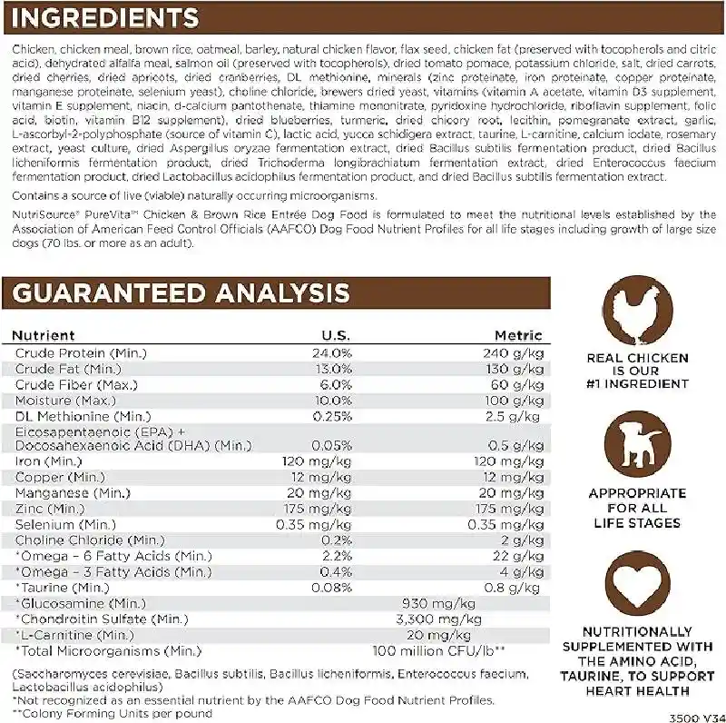 PureVita Dog: Chicken & Brown Rice 25lbs
