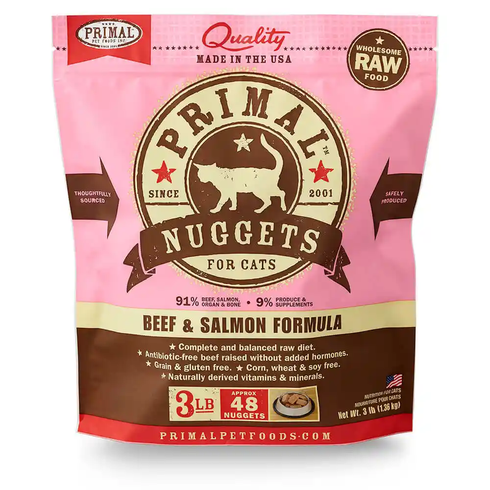 Primal Cat Frozen Raw: Beef & Salmon Nuggets 3lb