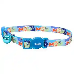 Fashion Adjustable Breakaway Cat Collar - Blue Fish - 3/8" X 08" 12"