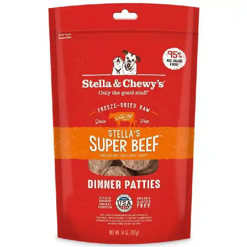 Dinner Patties Stella's Super Beef Grain Free Freeze Dried Raw Dog Food 14-oz