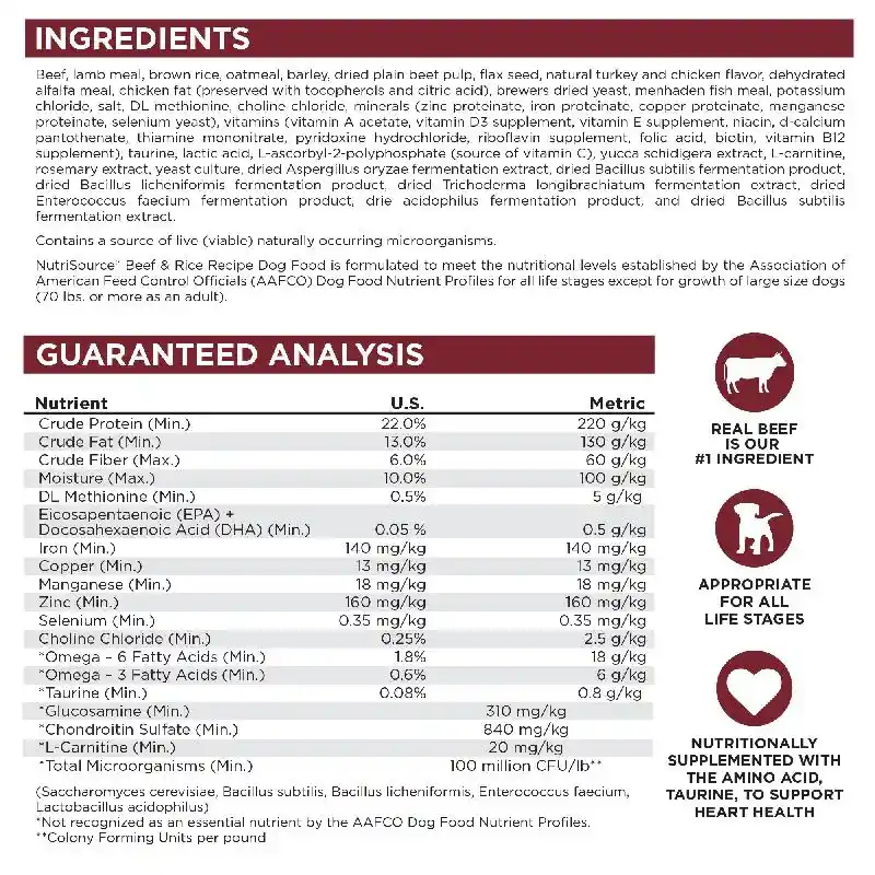 Nutrisource Dog: Beef & Rice 4lb
