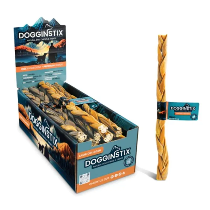 DOGGINSTIX LAMB COLLAGEN BRAID 12"