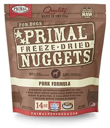 Primal Freeze-dried Nuggets Grain Free Pork Formula Complete Diet Dog Food 14-oz