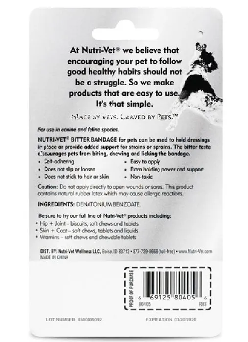 Nutri-vet Self-adhering Bitter Bandage Wrap 3"x5-yd